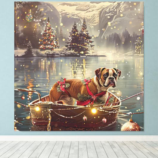 Boxer Kerst Feestelijke reis Canvas Afdruk (Insitu (Houten vloer))