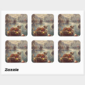 Boxer Kerst Feestelijke reis Vierkante Sticker (Vel)