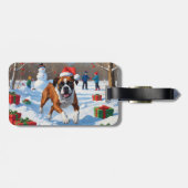 Boxer Kerst Feestelijke Sneeuwscène Bagagelabel (Achterkant horizontaal)