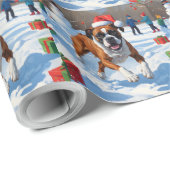 Boxer Kerst Feestelijke Sneeuwscène Cadeaupapier (Rol Hoek)