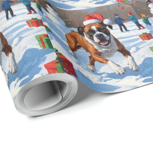 Boxer Kerst Feestelijke Sneeuwscène Cadeaupapier (Rol Hoek)
