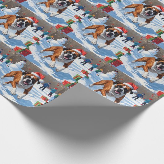Boxer Kerst Feestelijke Sneeuwscène Cadeaupapier (Hoek)
