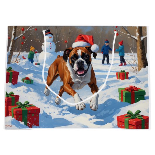 Boxer Kerst Feestelijke Sneeuwscène Groot Cadeauzakje (Voorkant)