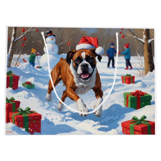 Boxer Kerst Feestelijke Sneeuwscène Groot Cadeauzakje (Achterkant)