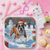 Boxer Kerst Feestelijke Sneeuwscène Papieren Bordje (Feest)