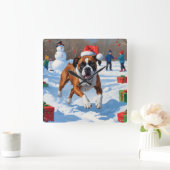 Boxer Kerst Feestelijke Sneeuwscène Vierkante Klok (Huis)