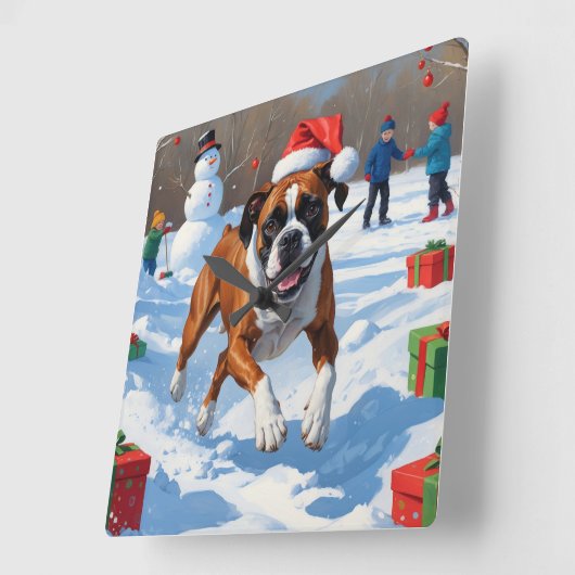 Boxer Kerst Feestelijke Sneeuwscène Vierkante Klok (Hoek)