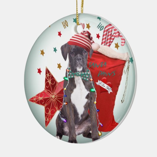 Boxer kerst "Ho Ho Ho" Ornament (Links)