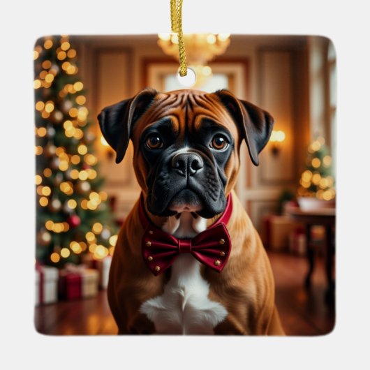 Boxer Kerst Kunst Keramisch Ornament (Voorkant)