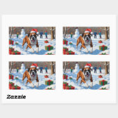 Boxer Kerst Sneeuwlandschap Rechthoekige Sticker (Vel)