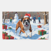 Boxer Kerst Sneeuwlandschap Rechthoekige Sticker (Voorkant)