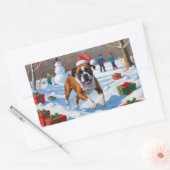 Boxer Kerst Sneeuwlandschap Rechthoekige Sticker (Envelop)