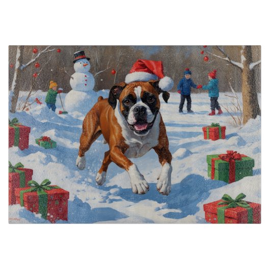 Boxer Kerst Sneeuwlandschap Snijplank (Voorkant)