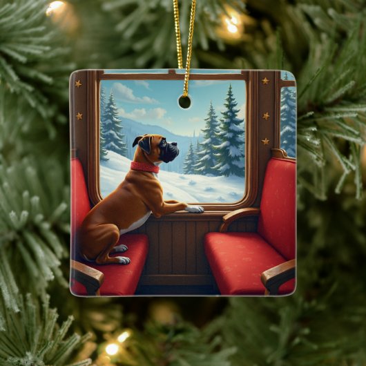 Boxer Kerstavond Treinrit Schilderij Keramisch Ornament (Boom)