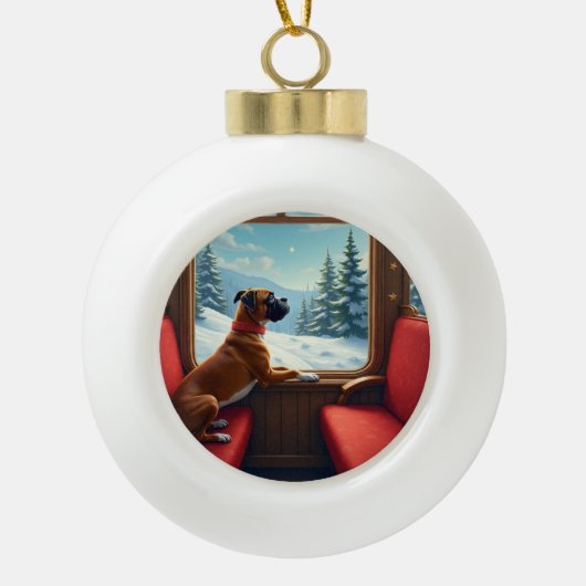 Boxer Kerstavond Treinrit Schilderij Keramische Bal Ornament (Voorkant)