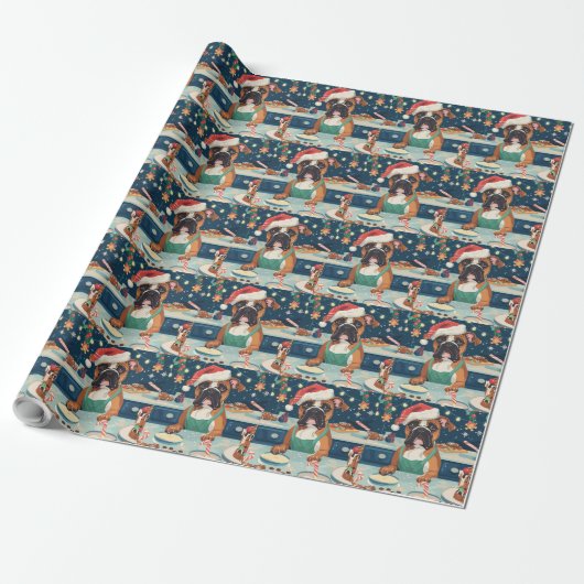 Boxer Kerstbak: Festieve Kerstmis Cadeaupapier (Uitgerold)