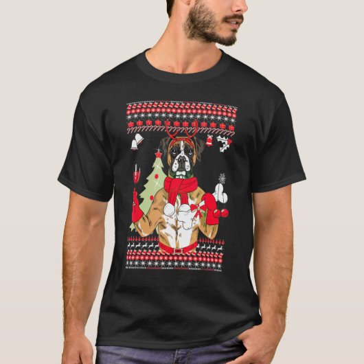 Boxer-kerstboom Ornament Decor Funny Dog Xma T-shirt (Voorkant)