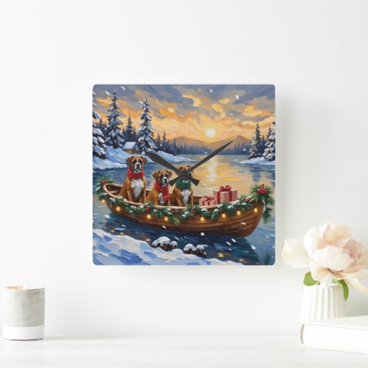 Boxer Kerstboot Feestdag Vierkante Klok (Huis)