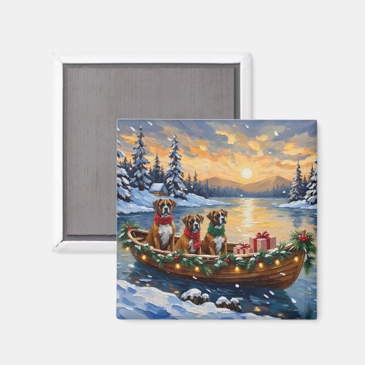 Boxer Kerstboot Vakantie Magneet (Voorkant / Achterkant)
