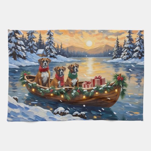 Boxer Kerstboot Vakantie Theedoek (Horizontaal)