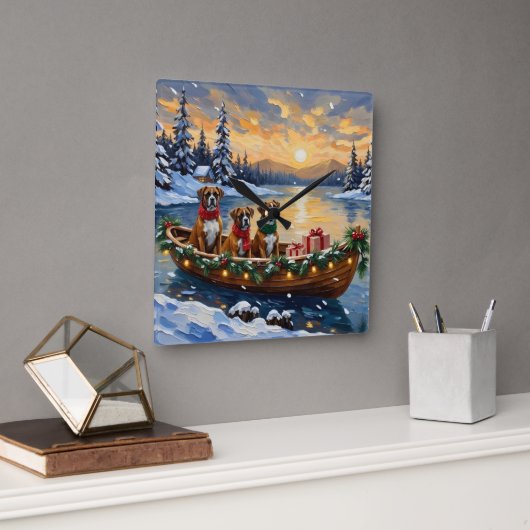 Boxer Kerstboot Vakantie Vierkante Klok (Kantoor)