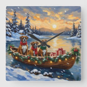 Boxer Kerstboot Vakantie Vierkante Klok (Voorkant)