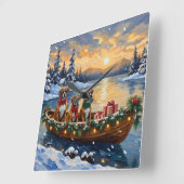 Boxer Kerstboot Vakantie Vierkante Klok (Hoek)