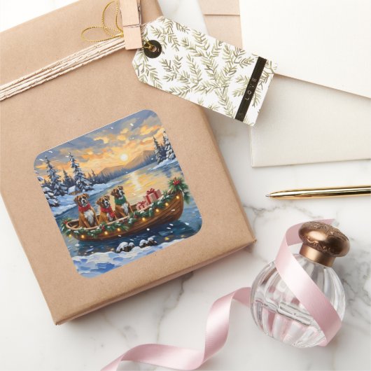 Boxer Kerstboot Vakantie Vierkante Sticker (Geschenken)