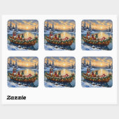 Boxer Kerstboot Vakantie Vierkante Sticker (Vel)
