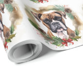 Boxer Kerstkrans Feestelijke Pup Cadeaupapier (Rol Hoek)