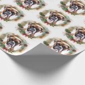 Boxer Kerstkrans Feestelijke Pup Cadeaupapier (Hoek)