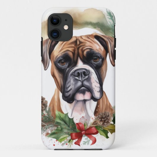 Boxer Kerstkrans Feestelijke Pup Case-Mate iPhone Case (Achterkant)