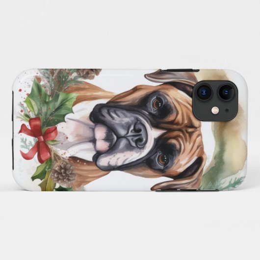 Boxer Kerstkrans Feestelijke Pup Case-Mate iPhone Case (Achterkant (horizontaal))