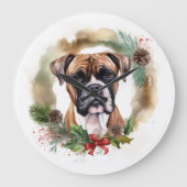 Boxer Kerstkrans Feestelijke Pup Grote Klok (Voorkant)