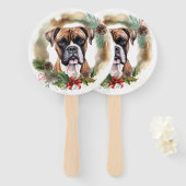 Boxer Kerstkrans Feestelijke Pup Handwaaier (Voorkant en achterkant)