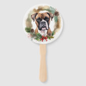 Boxer Kerstkrans Feestelijke Pup Handwaaier (Voorkant)