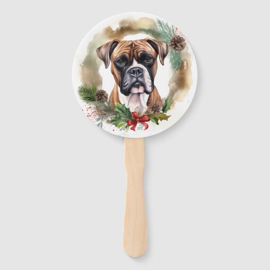 Boxer Kerstkrans Feestelijke Pup Handwaaier (Voorkant)