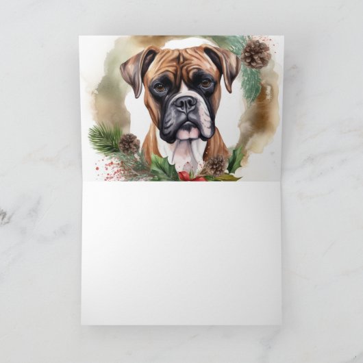 Boxer Kerstkrans Feestelijke Pup Kaart (Binnen)