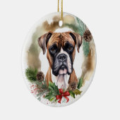Boxer Kerstkrans Feestelijke Pup Keramisch Ornament (Rechts)