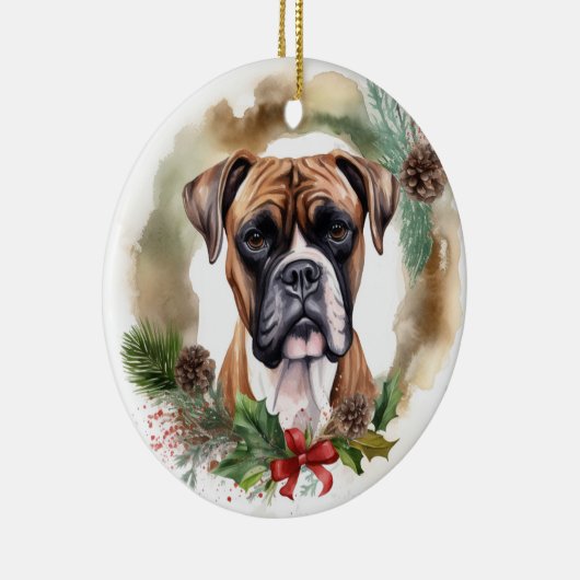 Boxer Kerstkrans Feestelijke Pup Keramisch Ornament (Rechts)