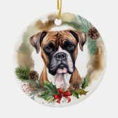Boxer Kerstkrans Feestelijke Pup Keramisch Ornament (Voorkant)