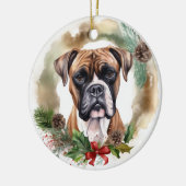 Boxer Kerstkrans Feestelijke Pup Keramisch Ornament (Links)