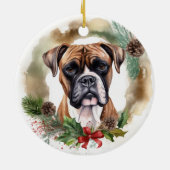 Boxer Kerstkrans Feestelijke Pup Keramisch Ornament (Achterkant)