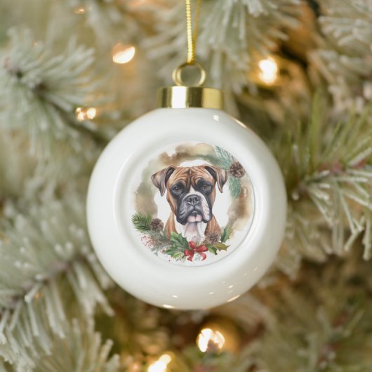 Boxer Kerstkrans Feestelijke Pup Keramische Bal Ornament (Boom)