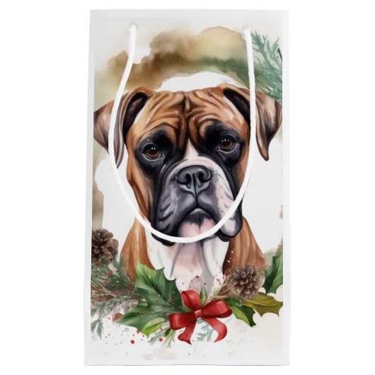Boxer Kerstkrans Feestelijke Pup Klein Cadeauzakje (Voorkant)