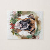Boxer Kerstkrans Feestelijke Pup Legpuzzel (Horizontaal)