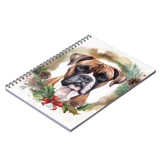 Boxer Kerstkrans Feestelijke Pup Notitieboek (Linkerzijde)