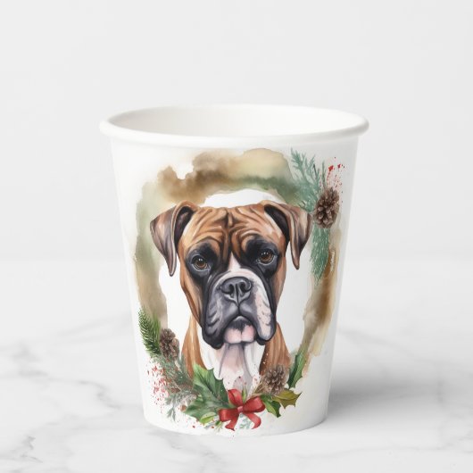 Boxer Kerstkrans Feestelijke Pup Papieren Bekers (Voorkant)