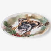 Boxer Kerstkrans Feestelijke Pup Papieren Bordje (Gekanteld)