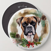 Boxer Kerstkrans Feestelijke Pup Ronde Button 6,0 Cm (Voorkant /achterkant)